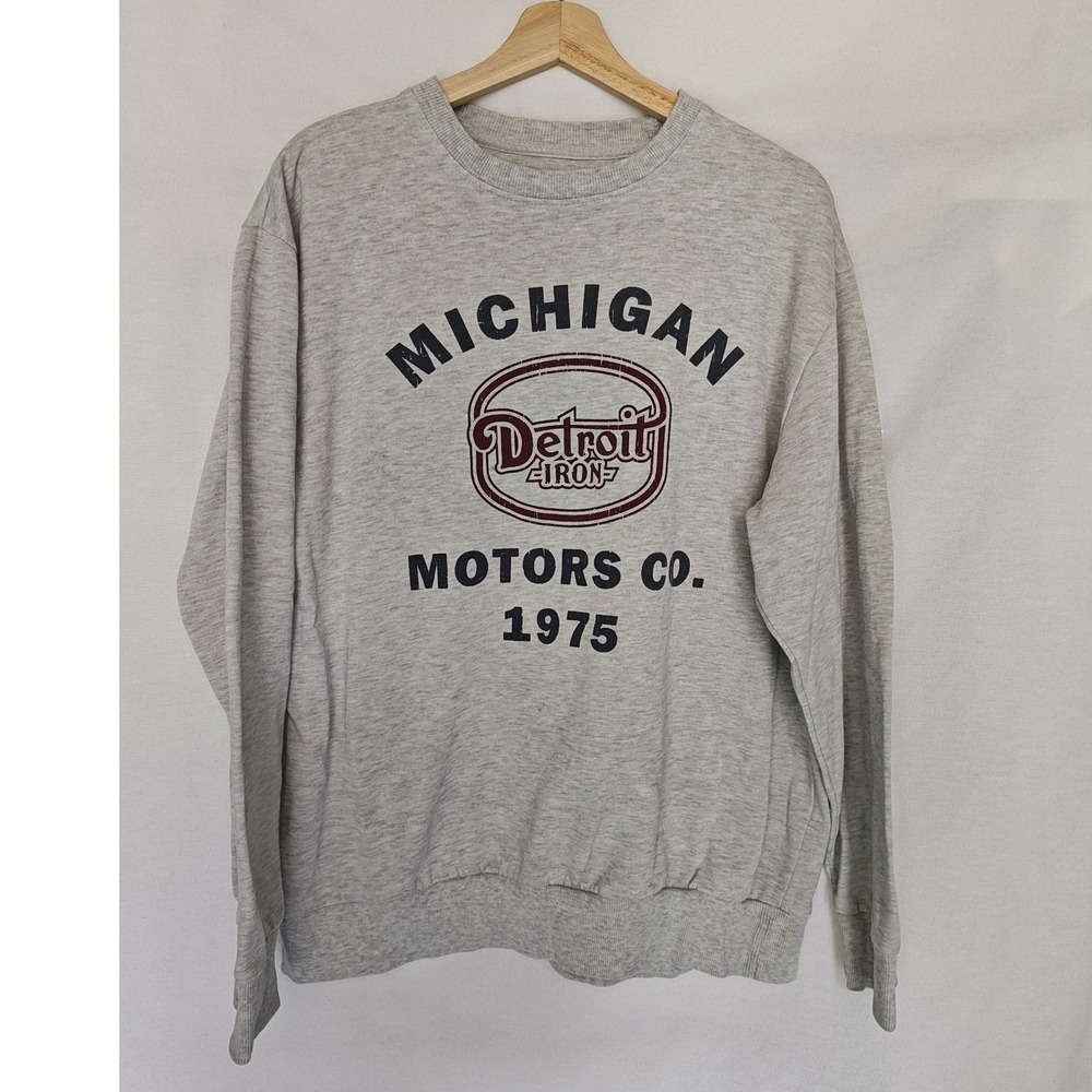 Cotton On Sweatshirt Retro Detroit Iron Motors Co 1975 Michigan Graphic Gray‎ L